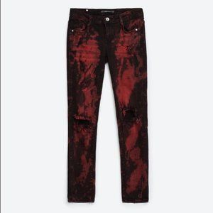 ZARA Red/Black Distressed Jeans